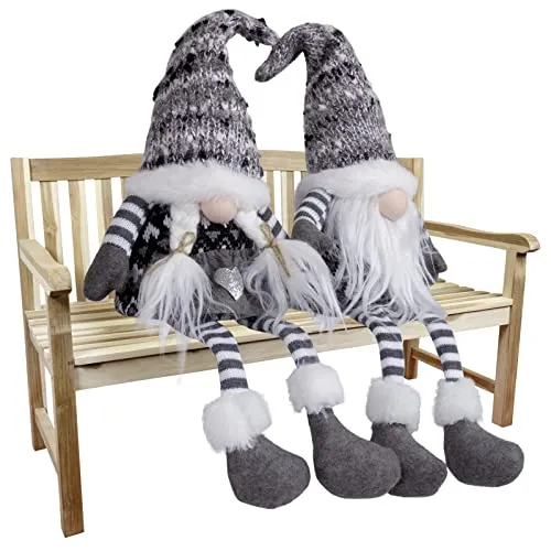 Christmas Paradise Kantenhocker Weihnachtswichtel 2er Set - Handgefertigte graue Gnome im 2er Set, ideal für weihnachtliche Dekoration in jedem Raum. Verbreiten winterliche Stimmung und sind perfekt für Wohnzimmer, Flur oder Fensterbank.