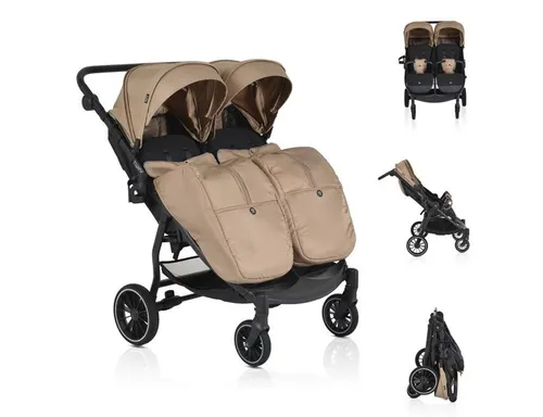 Moni Zwillingskinderwagen TwinGo mit Getränkehalter und Fußabdeckung - Zwillingskinderwagen für Geschwisterkinder, bietet höchsten Komfort und Sicherheit mit verstellbarer Liegeposition und Hinterradbremse.