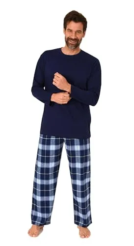 Normann Herren Schlafanzug lang – Karo-Pyjama in Navy, Größe 56 - Klassischer Karo-Pyjama mit bequemer Passform für höchsten Komfort. Der Schlafanzug kombiniert eine weiche Flanell-Hose mit einem unifarbenen Oberteil – ideal zum Entspannen und Wohlfühlen!