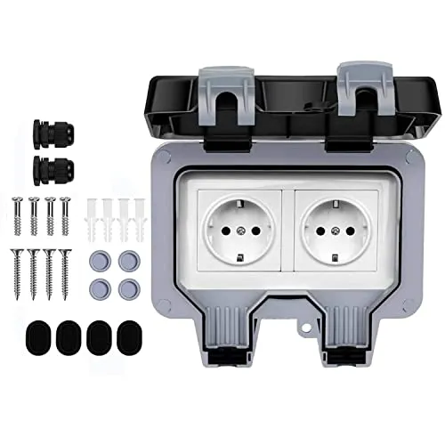 Demoyaya AuÃŸensteckdose IP66 wasserdicht doppelt Doppelsteckdose, Wandsteckdosen AuÃŸenanschluss Steckdosenbox, Wasserdicht 1fach abschlieÃŸbar AuÃŸensteckdose für Garten (DE Socket-2)