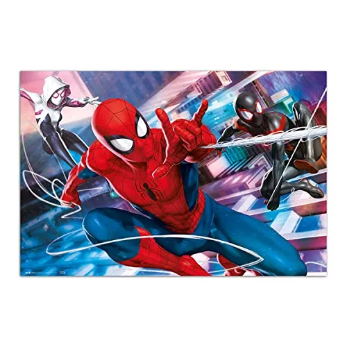 Grupo Erik Poster Marvel Spiderman Piotr, Miles & Gwen - Dekoblatt 61x91,5 cm in voller Farbe | Wandplakate ideale Raumdekoration Marvel Geschenke