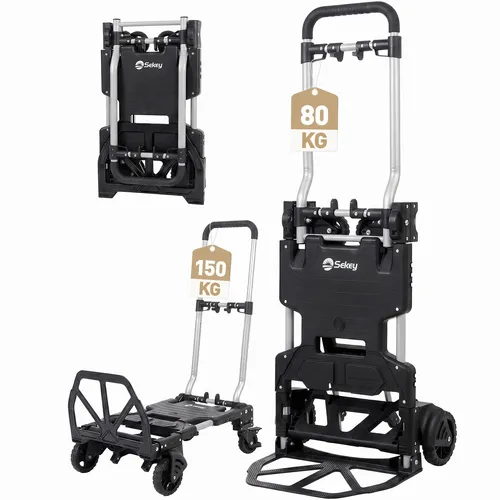 Alu 2-in-1 Sackkarre Klappbar – Transportwagen bis 150KG - Praktische klappbare Sackkarre aus Aluminium, ideal für den täglichen Einsatz. Max. Tragfähigkeit von 150 kg ermöglicht vielseitigen Transport von Waren und Möbeln.