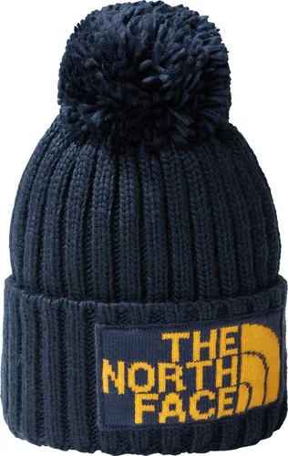 The North Face Heritage Ski Tuke - Summit Navy/Summit Gold - Warme Wintermütze aus 100% recyceltem Polyester, ideal für Skifahren und Alltag. Retro-Design mit Bommel, sorgt für stilvollen Look und hält warm.