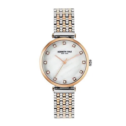 Kenneth Cole New York Damen-Armbanduhr KC50256003 - Elegante Armbanduhr für Damen aus Edelstahl mit Steinchen, kratzunempfindlichem Mineralglas und bicolor Design, ideal für jeden Anlass.