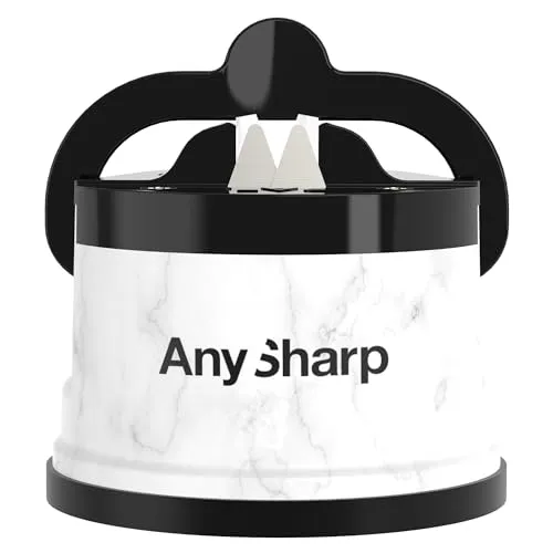 AnySharp Messerschärfer, Freihändige Sicherheit, PowerGrip Saugnapf, Sicheres Schärfen aller Küchenmesser, Ideal für gehärteten Stahl & Wellenschliff, Weltbeste Qualität, Kompakt, Marmor