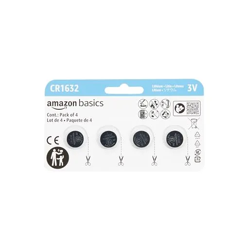 Produktbild Amazon Basics CR1632 Lithium-Knopfzellenbatterie, langanhaltende Leistung, frei von Quecksilber, 3 V, 4 Stück