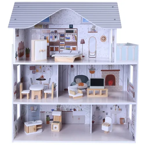 4iQ Holzpuppenhaus LILI 60x24x70 cm mit Zubehör