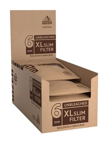 Gizeh Unbleached XL Slim Filter 6 mm Durchmesser – 10er Pack á 120 Filter in 19 mm Länge – biologisch abbaubar – extra lang