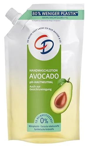 CD Avocado Waschlotion im Nachfüllbeutel 500ml – Pflegende Lotion für eine feuchtigkeitsspendende Reinigung – Vegan und seifenfrei, 500 ml