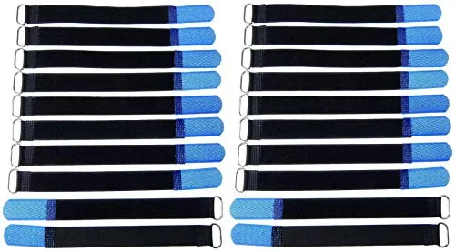 20x 20 cm x 20 mm wiederverschließbare Klett-Kabelbinder BLAU mit Metall-Öse - Kabel-Klettband 200 mm wiederverwendbar