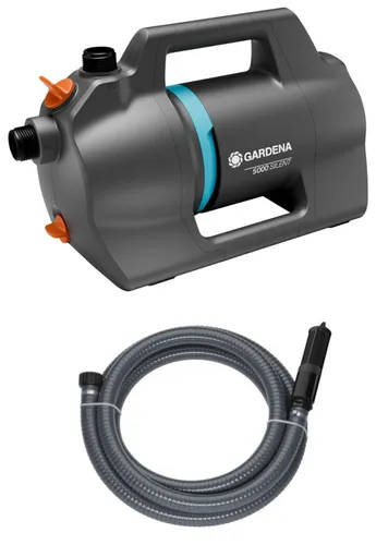 GARDENA Gartenpumpe 5000 Silent mit Saugschlauch-Set - Leistungsstarke Gartenpumpe mit 5000 l/h Fördermenge, ideal für geräuscharmen Betrieb und einfache Gartenpflege. Robustes Design für langfristigen Einsatz, inklusive Auto-Stopp-Funktion.