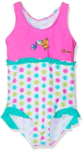 Playshoes UV-Schutz Badeanzug Mädchen - Die Maus Blumen, 98/104 - Badeanzug für Baby-Mädchen mit UV-Schutz, Blumen Allover Muster und schnell trocknendem Material - ideal für unbeschwerte Tage am Wasser.