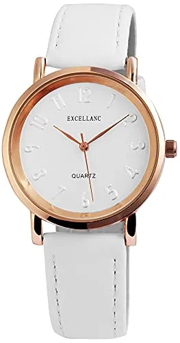 Excellanc Damen-Uhr Kunstleder Armband Dornschließe Analog Quarz 1900170 (weiß)