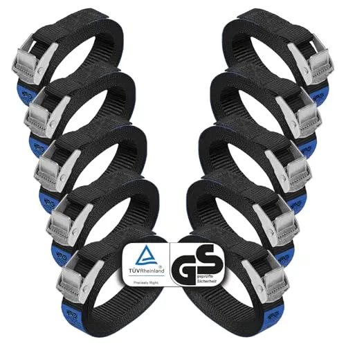 Zurrgurt Spanngurte | TÜV geprüft | Befestigungsgurt Spanngurt Klemmverschluss | Belastbar bis 250 kg | Schwarz | Diverse Längen Stückzahlen - 10er Pack 2.5 cm x 1 m