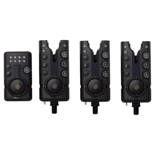 MAD Hi-T Pro Alarm Set 3+1 - Funkbissanzeigerset mit Piepser - Bissanzeiger für Süßwasserangeln, inkl. Empfängereinheit und Tragetasche, ideal für präzise Fischüberwachung und entspannte Angelstunden.