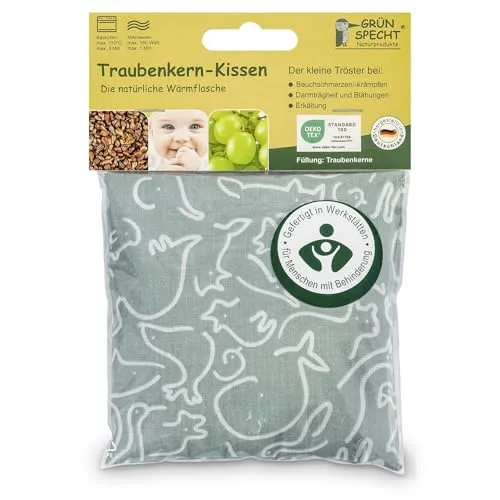 GRÜNSPECHT Traubenkern-Kissen 12x12cm, Wärmekissen für Babys & Kleinkinder, bei Blähungen & Bauchschmerzen