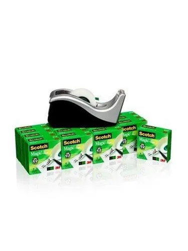 Scotch Magic Klebeband 16 Stück - 19 mm x 33 m, unsichtbar und geräuschlos, inklusive praktischen Schlauchwagen für umweltfreundliche Lagerung