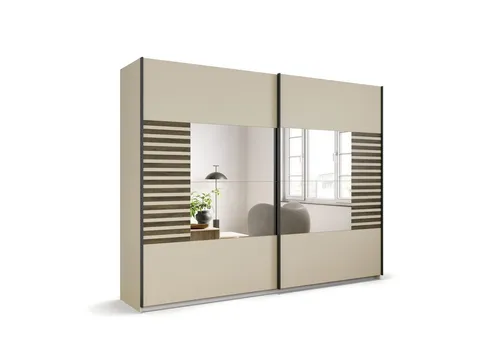 freiraum Schwebetürenschrank Barea 3 Böden, 3 Stangen, Eiche dunkel Dekor/Champagner - 271x210x62cm B/H/T