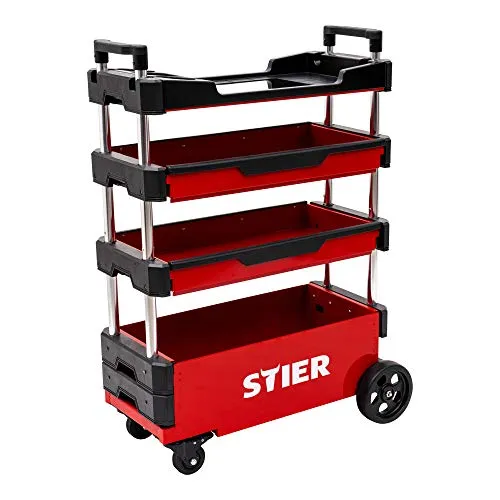 STIER Montagewagen klappbar - 80kg Tragkraft - Werkzeugschränke mit 80kg Tragkraft und flexibler Ausziehbarkeit, ideal für Montagearbeiter und Mechaniker. Mit 4 Rollen für einfachen Transport und Stauraum für Kleinteile und große Werkzeuge.
