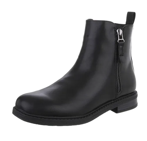 Ital-Design Eleganter Chelsea-Boot mit Reißverschluss für Damen Stiefelette (90648940) Blockabsatz Flache Stiefeletten in Schwarz
