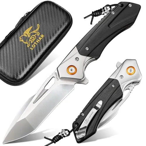 LOTHAR LICH KING Klappmesser, Scharfe Taschenmesser aus D2 Stahl, Einhandmesser mit G10 Griff, Messer Outdoor für Camping & Survival, Geschenke für Männer (Silber)