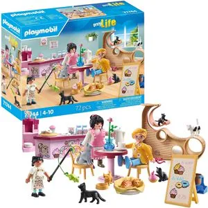 PLAYMOBIL Katzencafé 71744 - Playmobil Spielzeug ab 4 Jahren, kreatives Katzencafé mit Tierfiguren, fördert die Fantasie und ist ideal zum Kombinieren mit anderen Sets.