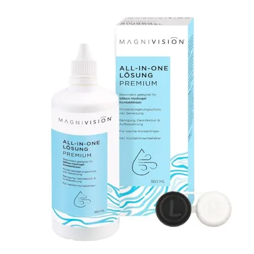 MAGNIVISION All-in-One Lösung Premium, 360ml All-in-One Lösung für weiche Kontaktlinsen, zur Reinigung und Lagerung von weichen Kontaktlinsen, boratfrei, Made in Europe