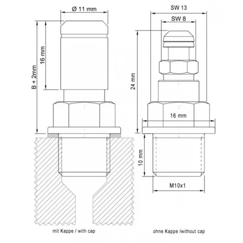 Stahlbus Entlüftungsventil M10 x 1.0 x 10 MM flachdichtend Stahl, vernickelt