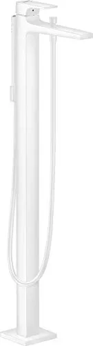 hansgrohe Bodenstehende Wannenarmatur, Mattweiß für 2 Funktionen - Armaturen mit langlebiger Matt-Weiß-Oberfläche, ergonomischer Einhandmischer für präzise Wassersteuerung und einfache Reinigung dank QuickClean.