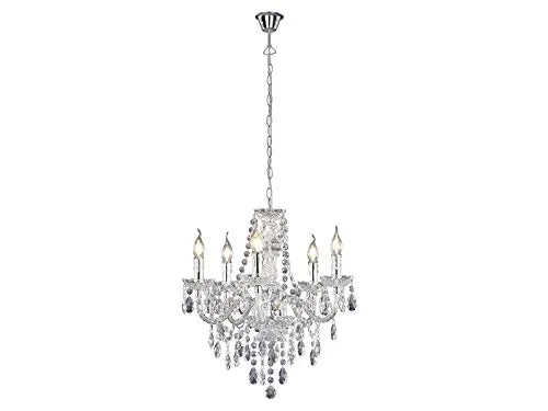 Kronleuchter Klar 5-flammig - Eleganter 5-flammiger Kronleuchter mit stufenlos höhenverstellbarer Abhängung von 100 bis 150 cm, ideal für Ess- und Wohnräume, die stilvolle Akzente setzen wollen.