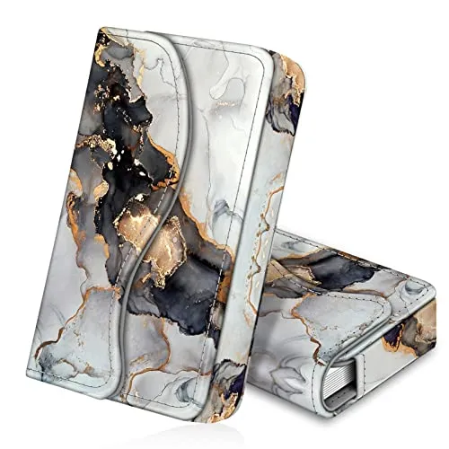 FINTIE Visitenkartenetui Kartenetui, Premium Kunstleder Handgefertigte Scheckkartenhülle Kreditkartenetui mit Magnetverschluss für Damen Herren, Trübe Marmor