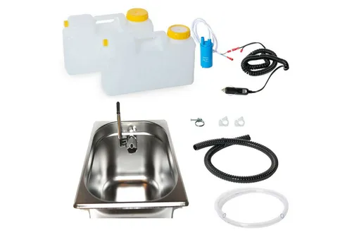 ad-ideen Waschbecken 12V für Camping & Caravan - Praktisches 12V Waschbecken für Camping und Caravan. Ideal für die Miniküche, kompakte Bauweise und modernes Design in Chrom. Perfekt für unterwegs! Maße: 325x265x150mm, einfach zu installieren und vielseitig einsetzbar.