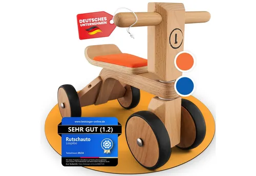 Loopiloo Laufrad für Kinder ab 1 Jahr - Nachhaltiges Holz-Laufrad für Kinder bis 15 kg – Sicherer Fahrspaß mit ergonomischem Komfortsitz und leisen Gummireifen, ideal für drinnen und draußen.
