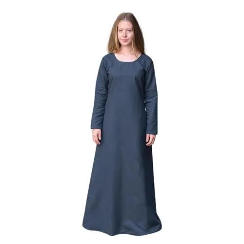 Mittelalter Kleid Unterkleid Freya Waidblau XL - Campingausrüstung, authentisches Wikinger-Unterkleid aus 100% ungekämmter Baumwolle für angenehmen Tragekomfort und historisches Flair.