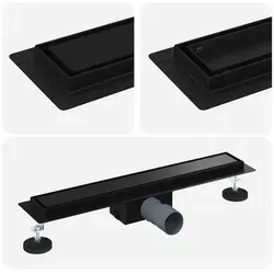 vidaXL 2 in 1 Duschabfluss Schwarz 60 cm Edelstahl 304 - Moderne Duschrinne aus Edelstahl 304, höhenverstellbar von 0 bis 30 mm für optimale Anpassung. Rechteckiges Design sorgt für effizienten Wasserfluss und einfache Montage. Ideal für jedes Badezimmer.