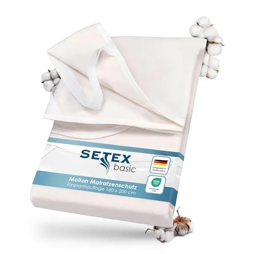 SETEX Molton Matratzenschutz 160 x 200 cm - Matratzenauflage mit 100 % Baumwolle, idealer Hygieneschutz gegen Schweiß und Feuchtigkeit, passt perfekt auf Matratzenhöhe von 15 bis 22 cm, Made in Germany, schadstoffgeprüft.
