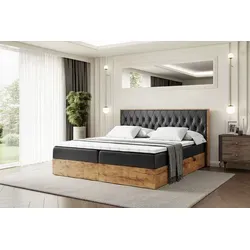 ALTDECOR Boxspringbett LOLLI5 - 140x200 cm, Schwarz Kunstleder mit Bonellfederung - Elegantes Boxspringbett mit Kopfteil und Bettkasten aus strapazierfähigem Kunstleder. Die 20 cm hohe Matratze mit Bonellfederung sorgt für hohen Schlafkomfort und ist ideal für Allergiker.