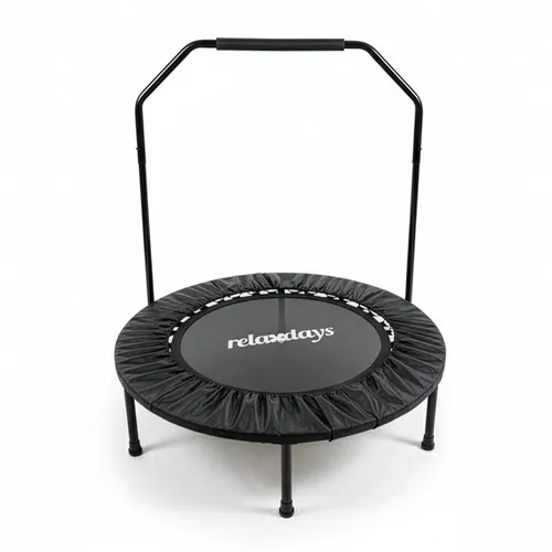 Relaxdays Trampolin mit Haltestange, Ø 102 cm - Praktisches Fitnesstrampolin für effektives Indoor-Training. Mit klappbarem Rahmen und stabiler Haltestange für sicheres Springen bis 120 kg. Ideal für kleine Räume und spontane Workouts.
