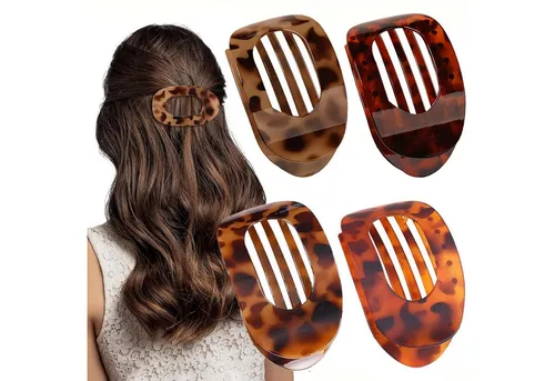 Stück Schildpatt Leopard Flache Haarklammern für Damen – 4er Set - Vielseitige Haarklammern für jeden Haartyp: Ideal für elegante Frisuren oder lässige Styles. Robuste Qualität und sicherer Halt durch 18 Zacken, perfekt für mittellanges bis dickes Haar.