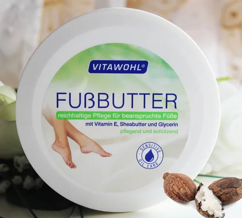 FUSSBUTTER Vitawohl 250 ml - Fußcremes & -pflege, intensive Pflege für trockene und beanspruchte Füße mit natürlichen Inhaltsstoffen für ein angenehmes Hautgefühl.