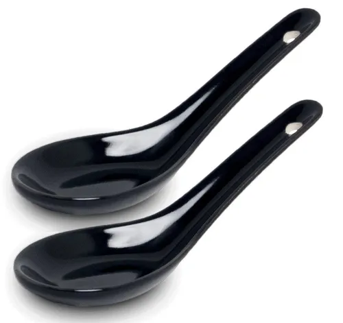 WestCraft Suppenlöffel White and black Series ASIATICA, Porzellan-Löffel-Set Asien / Ramen, 13 cm - Reis-Löffel - Suppen-Löffel, Servier-Löffel - Spoon-Set