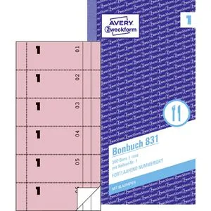 Zweckform Bonbuch 831, Kellner-Nr. 1, Kompaktblock mit 300 Bons, rosa