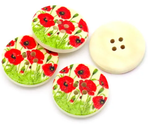 Holzknöpfe 30mm mit Blumenmotiv 4-Loch Knopf Knöpfe zum annähen basteln 30
