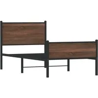 vidaXL Metallbett 75x190 cm in Braun Eichen-Optik - Robustes Metallbettgestell mit elegantem Design und zusätzlichem Stauraum. Ideal für dein Schlafzimmer, bietet Halt durch Lattenrost und unterstützt bequemes Lesen.