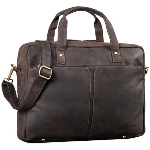 STILORD 'Geralt' Vintage Ledertasche - Hochwertige Messenger Bag für 15,6 Zoll Laptops - Vielseitige Messenger Bag aus echtem Rindsleder mit Vintage-Design, separatem Laptopfach und aufsteckbarer Funktion für Trolleys. Ideal für Beruf und Freizeit!