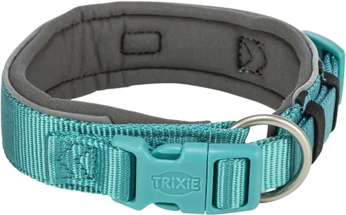TRIXIE Hunde-Halsband Premium Halsband, extra breit - aqua/grafit - 27–35 cm/25 mm, Gurtband