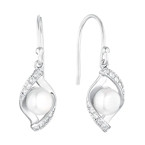 Amor Ohrhänger 925 Sterling Silber mit Zirkonia und Süßwasserzuchtperle - Elegante Ohrringe aus 925 Sterling Silber, verziert mit funkelnden Zirkonia und Süßwasserzuchtperlen. Perfekt für besondere Anlässe und kommt in einer edlen Schmuck Geschenk Box.