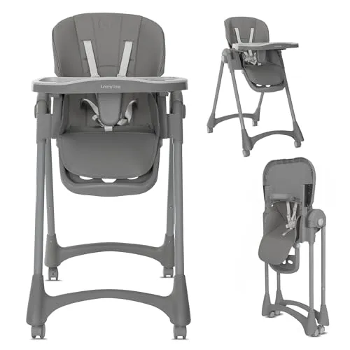 Lorelli Kinderhochstuhl klappbar, Baby Hochstuhl, Kinderstuhl mitwachsend Tummy Time, Verstellbarer Babystuhl für unterwegs, Grau