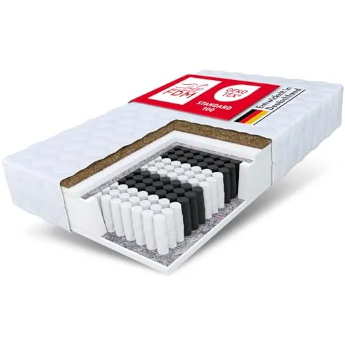 FDM Natural MAX Matratze 100x200 cm - Matratze mit 7 Zonen Taschenfederkern, ideal für Allergiker. Doppelseitig nutzbar, bietet hervorragenden Schlafkomfort durch hypoallergenen Bezug und optimale Stütze für die Wirbelsäule.