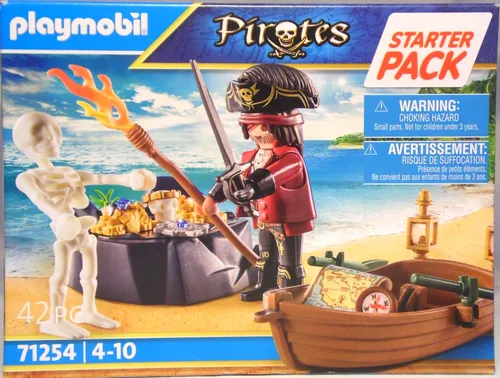 Playmobil® 71254 Starter Pack Pirat mit Ruderboot - Spielbausteine für Kinder ab 4 Jahren, erlebe spannende Piratenabenteuer mit Schatzsuche und einem abenteuerlichen Ruderboot!